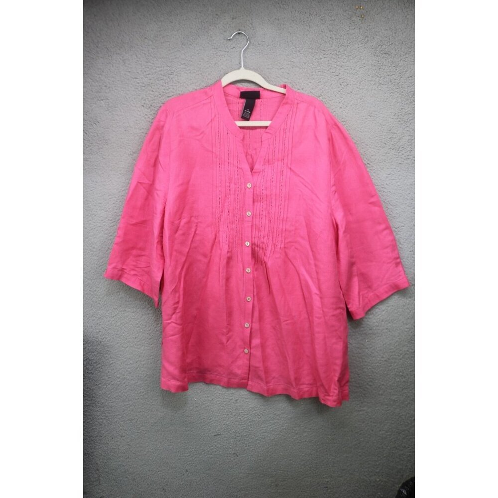 Maggie Barnes 3/4 Sleeve Pink Pintucked Button Up Top-Size 1X-Beachy